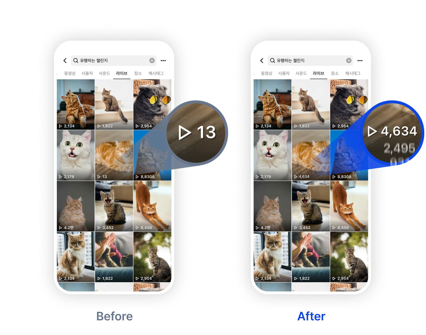 틱톡 검색 탭에 상위노출 되는 예시 (Before & After)