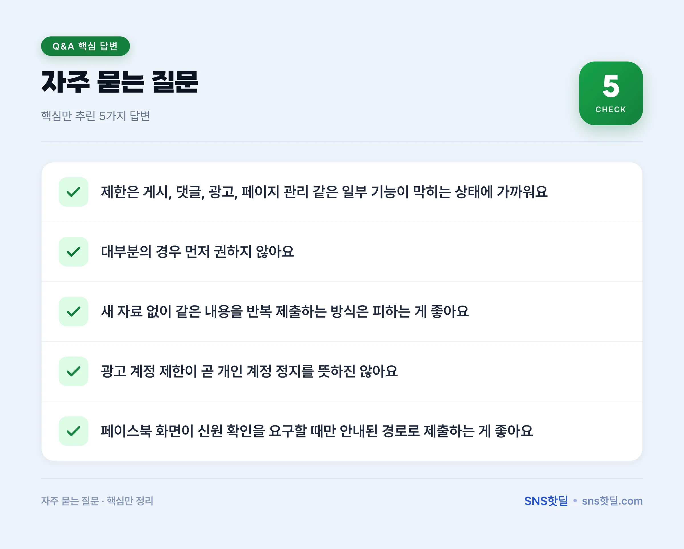 페이스북 계정 제한·정지 대응법의 판단 기준 데이터 요약 인포그래픽
