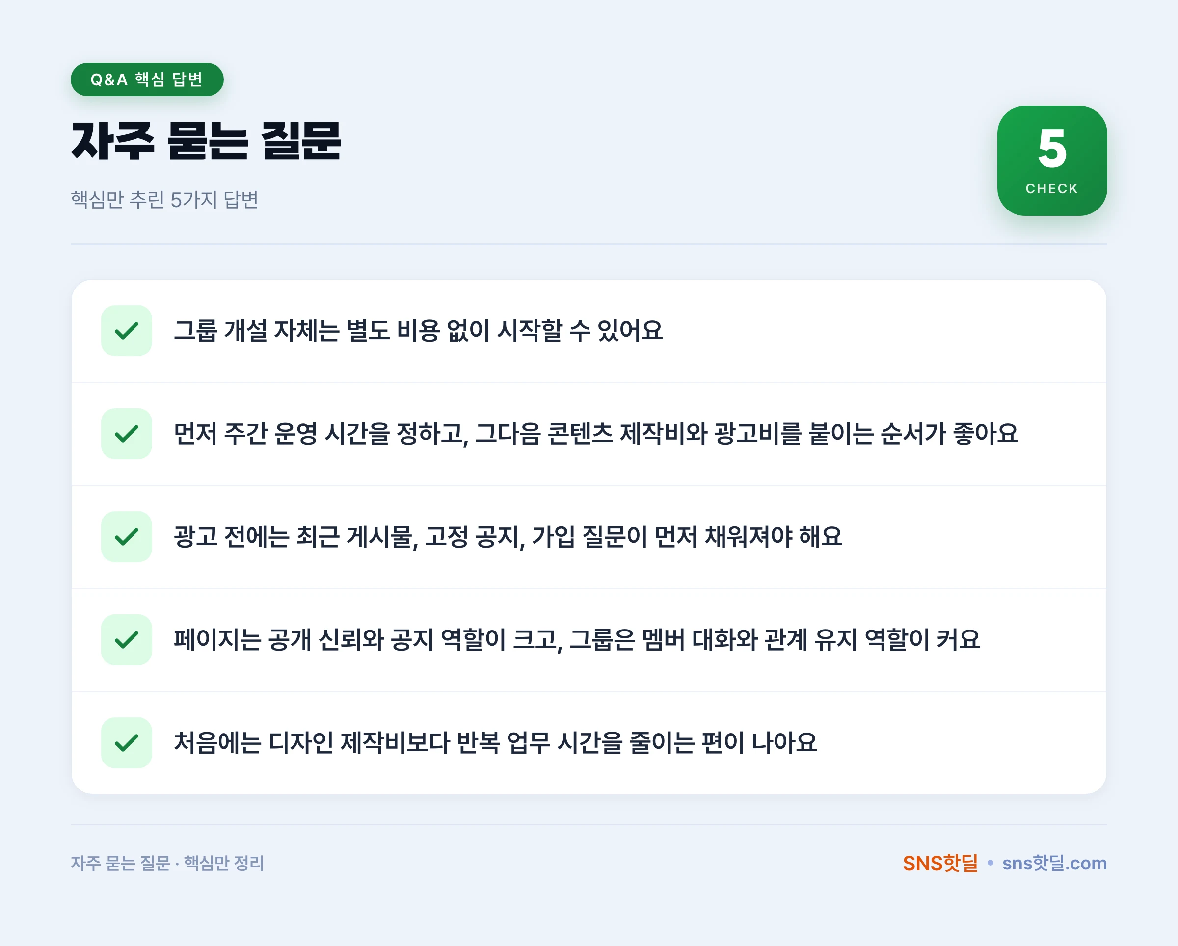 자영업자를 위한 페이스북 그룹 운영 비용 정리 핵심 포인트 인포그래픽