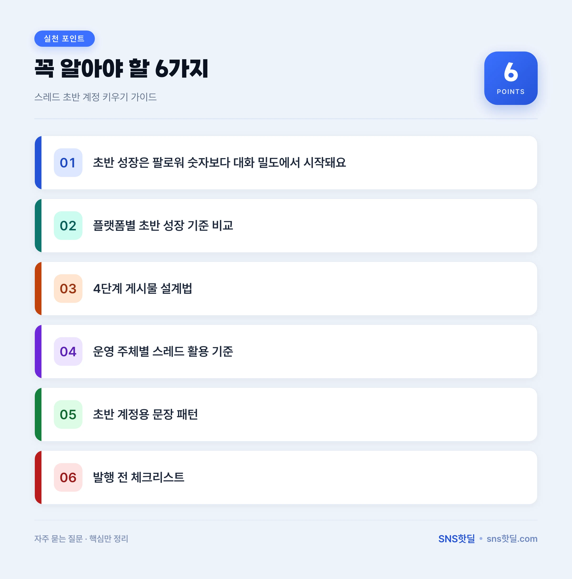 스레드 초반 계정이 자리 잡는 구조와 판단 기준 핵심 포인트 인포그래픽
