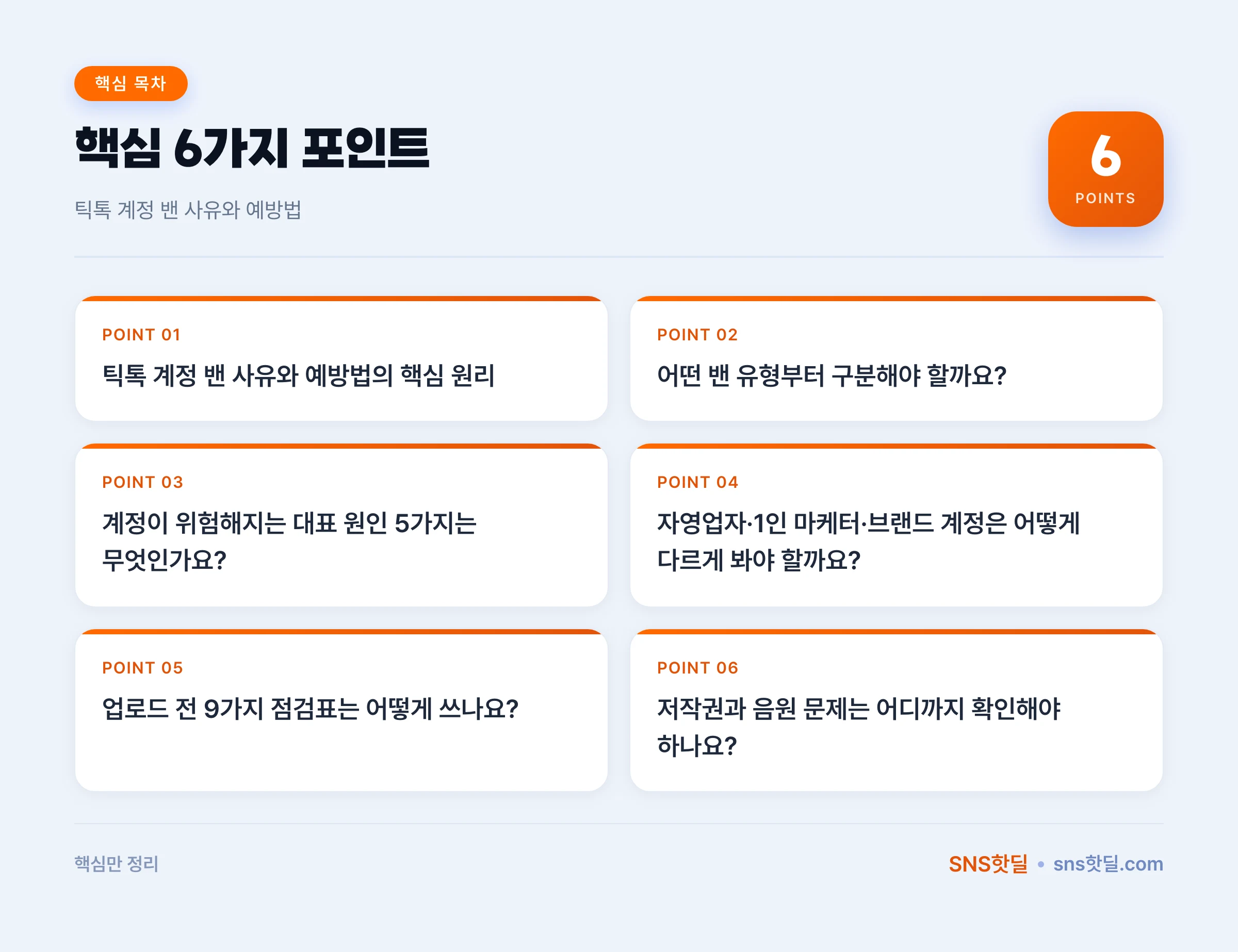 틱톡 계정 밴 사유와 예방법, 업로드 전 확인할 것 9가지 핵심 포인트 인포그래픽