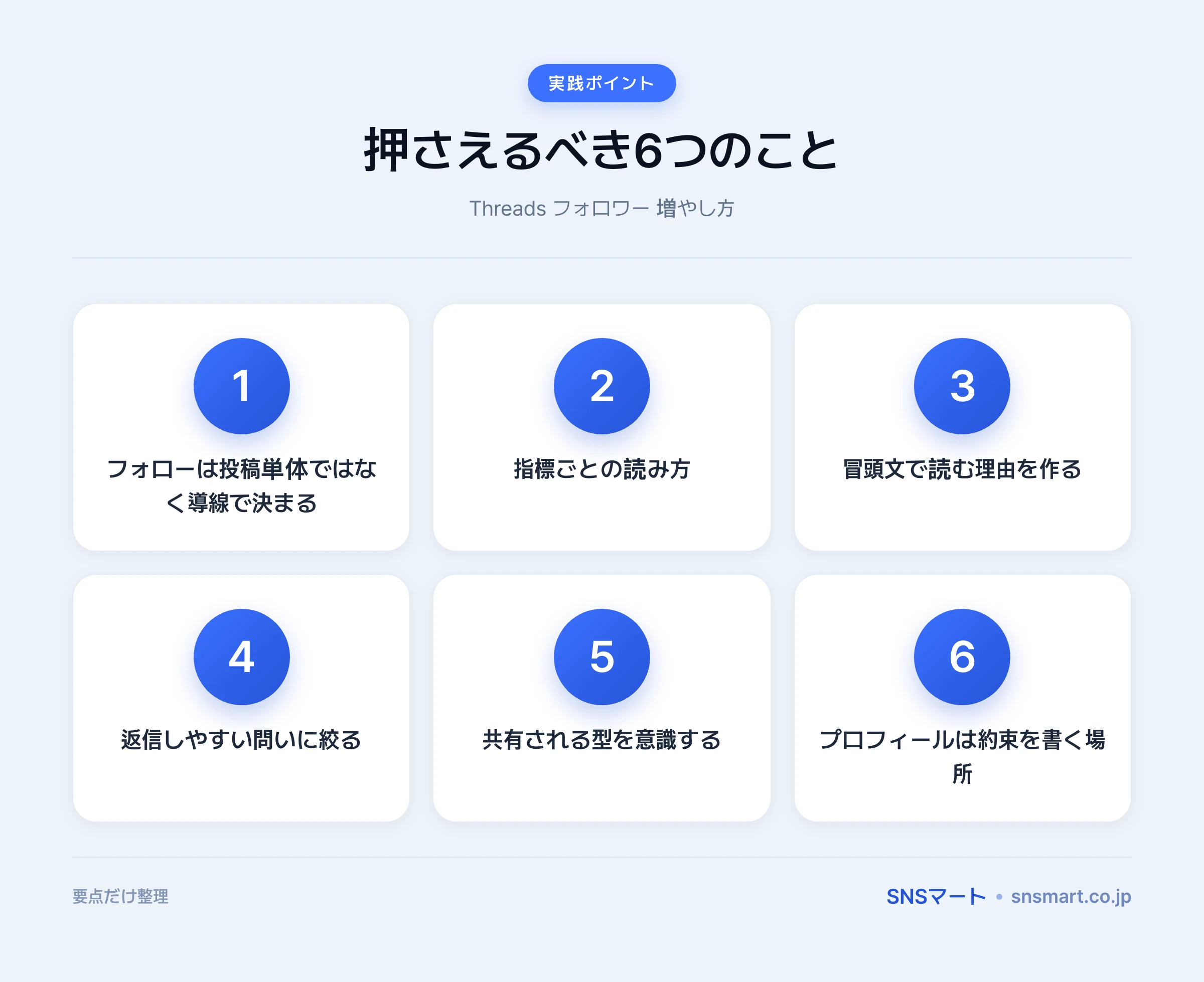 Threads フォロワー 増やし方で確認する9項目 ポイントイラスト