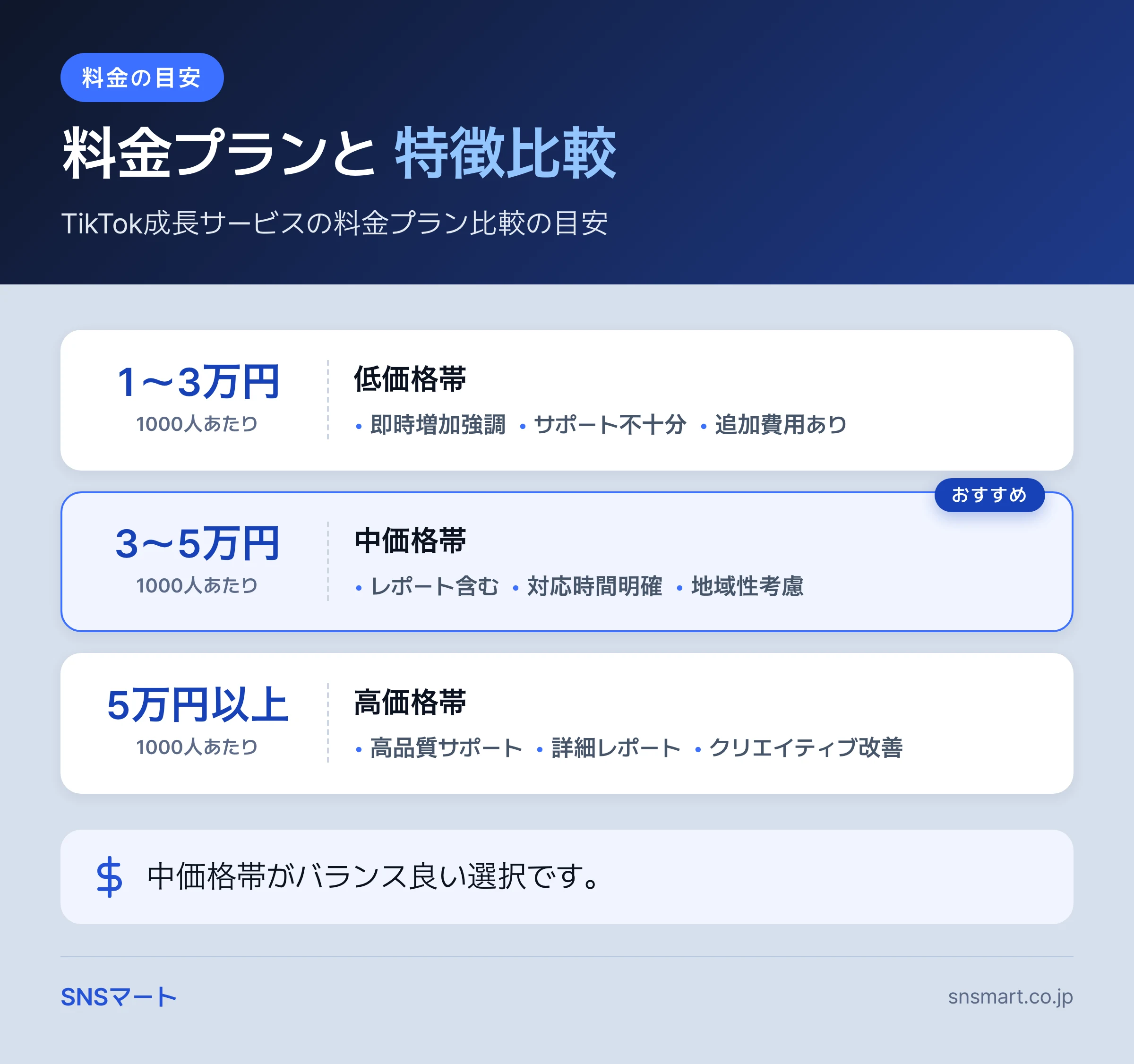 TikTok 成長サービスの料金・業者比較を進める5ステップ 概要イラスト