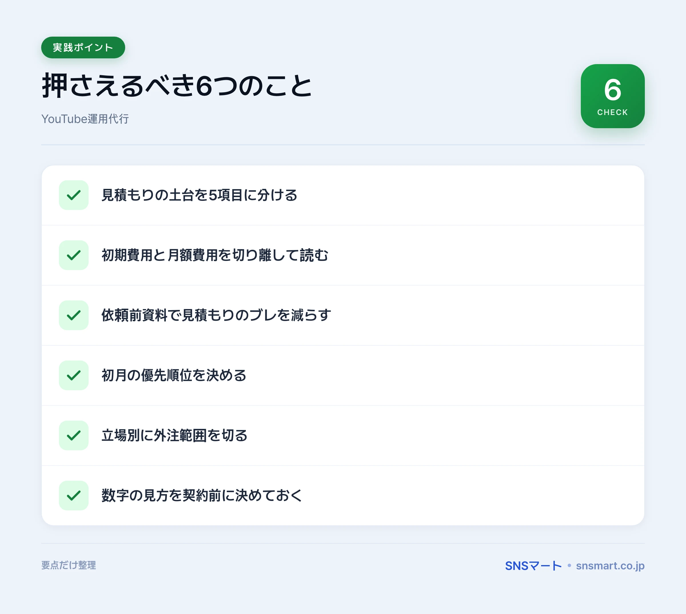 YouTubeチャンネル運用代行の見積もり比較で失敗する落とし穴7つ ポイントイラスト
