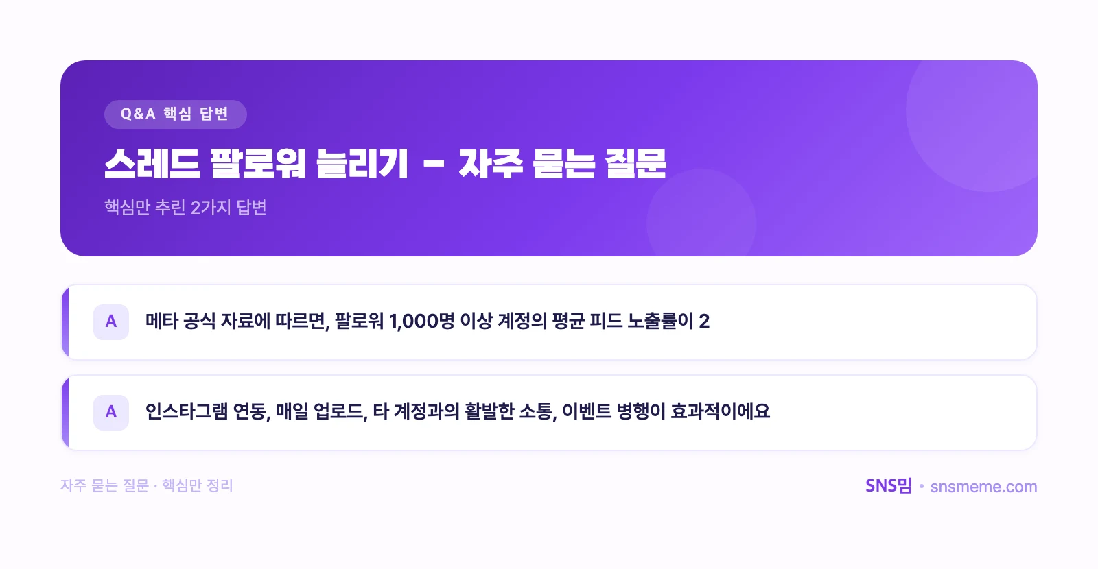 2026년 스레드 팔로워 늘리기 완벽 가이드 – 빠른 성장 비법 총정리 핵심 답변 인포그래픽